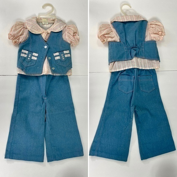 Vintage 70s‎ Toddlers Blue Denim Leisure Suit 3-piece set with vest